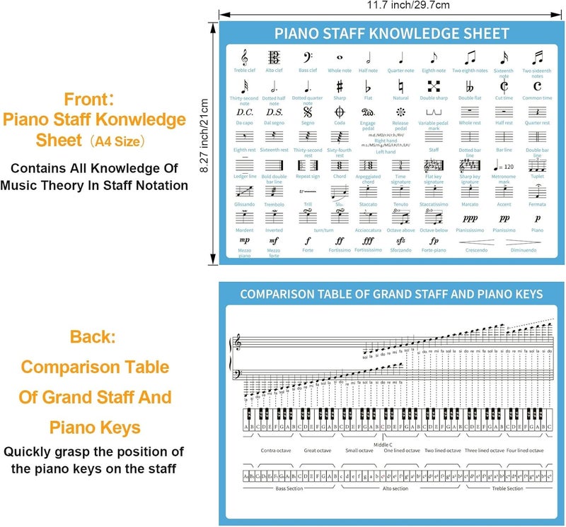 JYCSTE Basic Music Theory Posters Set, Piano Keyboard & Staff Notation Guide and Colorful Piano Keyboard Stickers Note Labels, Basic Music Symbols Theory for Music Education and Beginners - Image 3